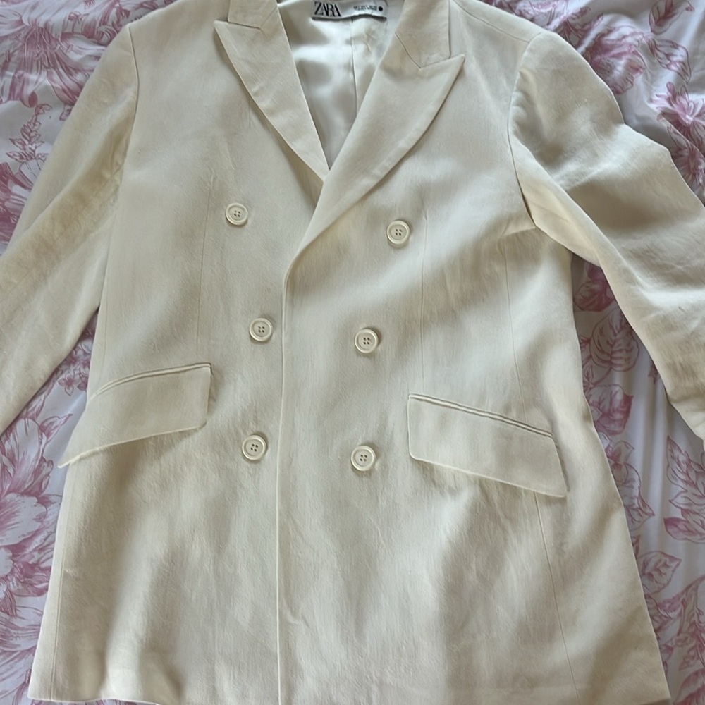 NWT ZARA Oyster White Linen Women's Pantsuit - Large - Picture 7 of 8